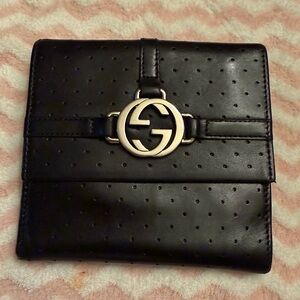 Gucci Black Perforated Leather Wallet with Silver Logo